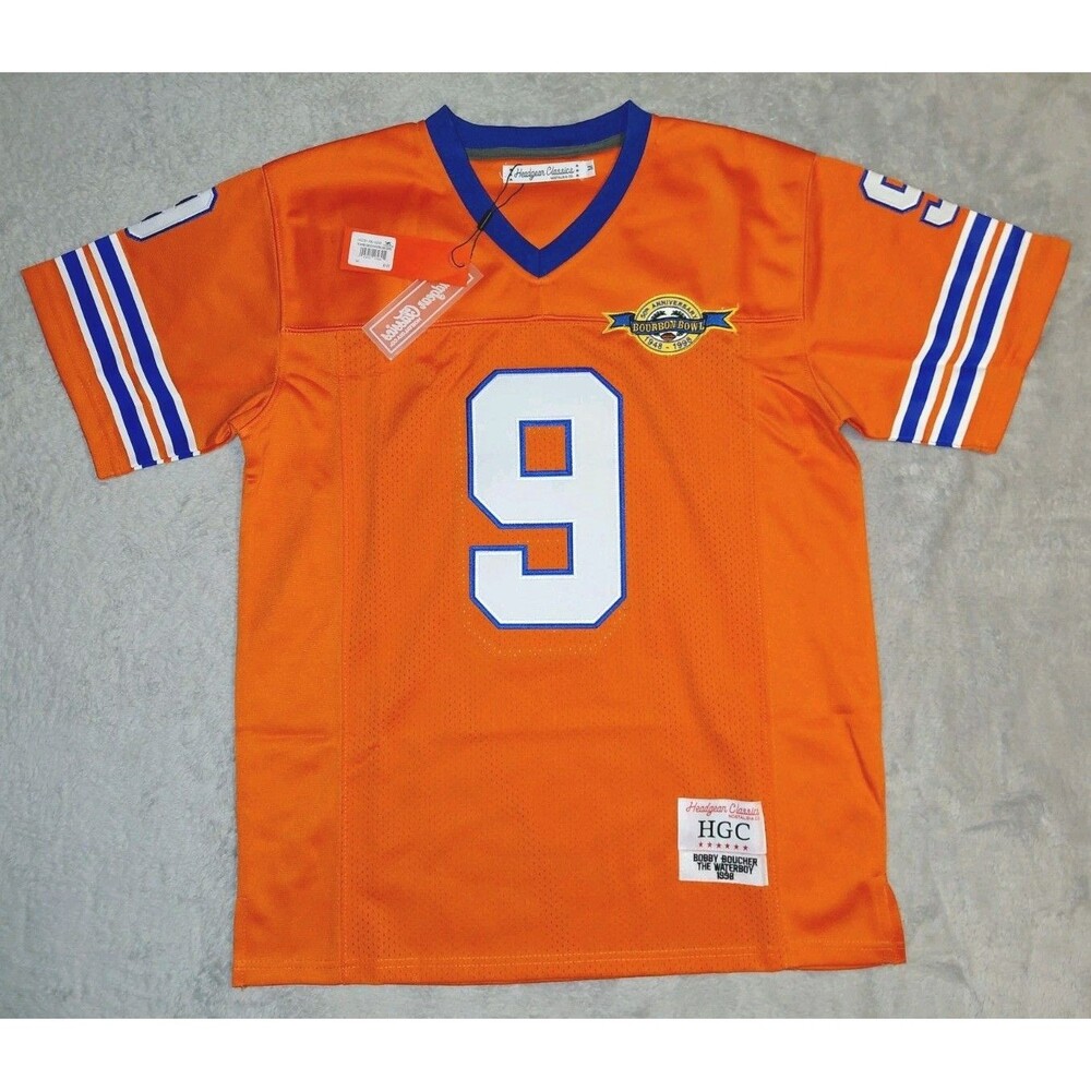 Bobby Boucher The Waterboy #9 Football Jersey Adam Sandler Orange Size Medium